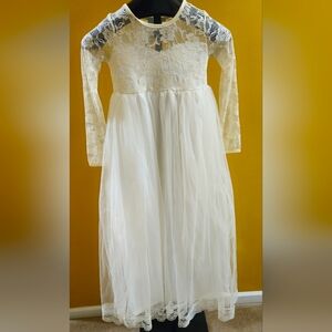 NWT - Just Couture Elegant Girl's Cream Lace Formal Dress - Size 10/12